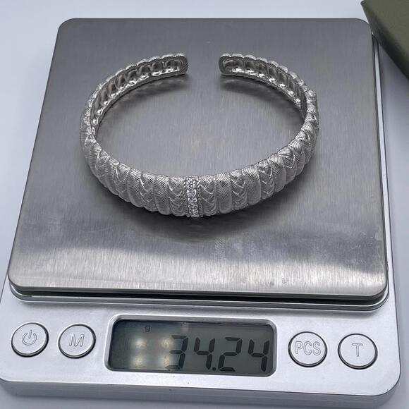 Judith Ripka Sterling Silver Braided Cuff Bracelet CZ Center 6.5” Vintage QVC - Picture 11 of 12